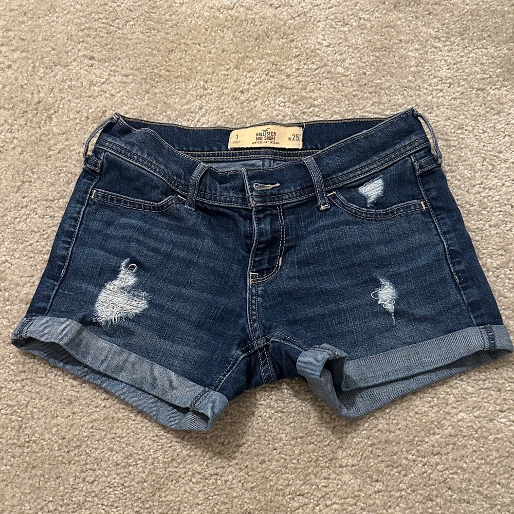 Hollister Dark Blue Distressed Jean Shorts